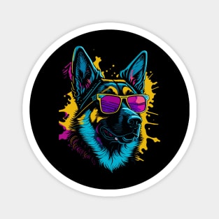 Neon German Shepherd with Sunglasses Magnet